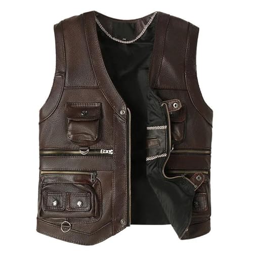 Men's Genuine Leather Vest Fall Winter Cowhide Multiple Pockets Photography Casual Fishing Outdoor Waistcoat2