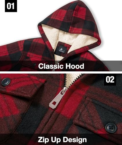 Image of GEEK LIGHTING Boys Flannel Jacket Sherpa Lined Hoodies Zip Up Fleece Plaid Shirt Jackets Winter Outdoor Coat Warm