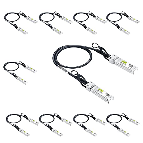 10Gtek 10G SFP+ DAC Cable - 10GBASE-CU Passive Direct Attach Copper Twinax SFP Cable for Cisco SFP-H10GB-CU0.25M, Meraki MA-CBL-TA-0.25M, Fortinet, Ubiquiti UniFi, 0.25-Meter(0.82ft), 10-Pack