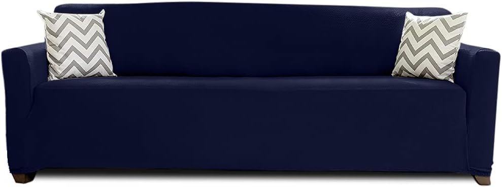 Sofa Shield Original Fitted 1 Piece X-Large Oversized Sofa Protector, Many Colors, Seat Width to 78 Inch, Stretchy Furniture Slipcover, Fastener Straps, Spandex Couch Slip Cover for Dogs, Navy Blue
