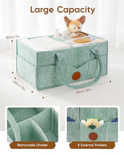 Image of Maliton Felt Diaper Caddy Organizer for Changing Table - Large, Green | 15x9x7 inch Portable Nursery Storage Bin and Car Organizer for Diapers, Wipes. Boy & Girl Shower Gift Basket, Baby Essentials
