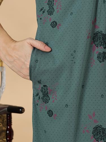 Image of 9shines Label Stylish Cotton Blend Embroidered Maxi Nightdress for Women with Pocket| Full Length Nightwear| Premium Nightdress| Comfortable Nightwear(5256)