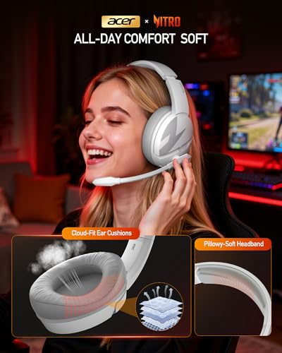 Image of Acer 2.4Ghz Wireless Gaming Headset for Xbox Series X|S & Xbox One,Stable & 15ms Ultra-Low Latency,100Hr Battry, Bluetooth Gaming Headphones with Noise Canceling Mic for PS5,PC,Laptop, Mobile White