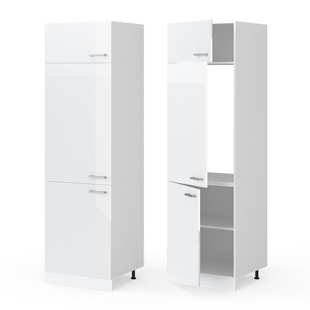 Vicco Armadio frigorifero R-Line, Bianco lucido, 60 cm, per la libera combinazione all'interno di sistemi cucina modulari | Per la libera combinazione all'interno di sistemi da cucina modulari
