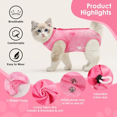Image of SAWMONG Cat Surgery Recovery Suit,Breathable Cat Onesie After Surgery Spay Surgical,E-Collar Alternative Non-Lick Pet Body Suit Pink L
