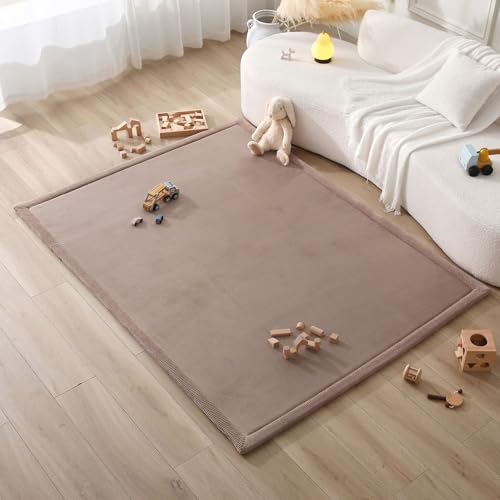 Image of Hakuna Matte CloudSoft Baby Play Mat for Floor 60 inch x 80 inch Brown | Coral Velvet high-density foam Rug for Crawling & Cozy Play - Non-Slip, Water-Resistant, Easy-CareTummy Time Mat