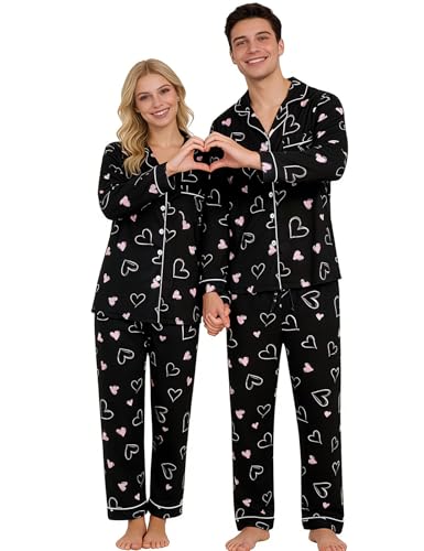 Image of RAISEVERN Couples Christmas Matching Pajamas 2 Piece Women Men Xmas Pjs Soft Pajama Set Long Sleeve Loungewear Warm Sleepwear