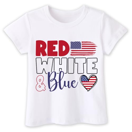 Funny 4th of July Shirts for Kids - Boys Girls Patriotic USA Red White and Blue T-Shirt 2-8 Years