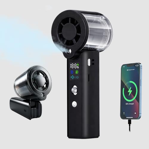 Rivpines Portable Misting Fan, Handheld Rechargeable Fan with Water Mist, Personal Mini Turbo Fan with 1-100 High Speeds (20000 RPM), LED Light for Music Festival, Summer Trip Must-Haves, Black