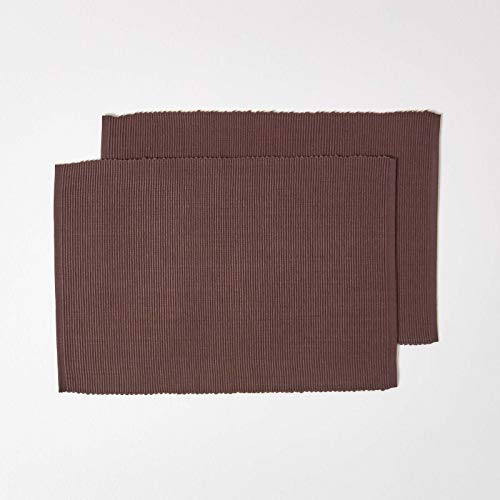 HOMESCAPES Set de Table Lavable rectangulaire - Lot de 2, Dessous de Table 100% Coton uni Chocolat, 33 x 50 cm