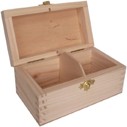 Plain Wooden Tea Bag Box with 2 compartments, Unpainted Case with Clasp, Pine Wooden Box, Unique Gift Trendy Art and Craft Project, Storage Solution with Removable Divider, Tea Bag Holder Case