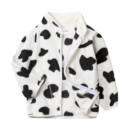 Mud Kingdom Little Boys Lightweight Fleece Jacket Outerwear Zip Up Stand Collar Winter Black and White Cows Size 7-8