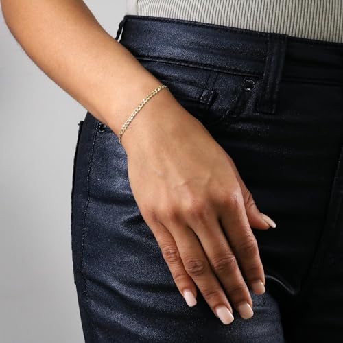 Nuragold 10k Real Yellow Gold Solid Cuban Curb Link 3mm Chain Bracelet or Anklet (7"-9") Italian Jewelry for Men & Women3