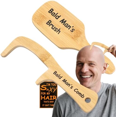 2PCS Bald Mans Comb, Funniest Gag Gifts for Hair Loss Men, Bamboo Comb for Bald Men, Funny April Fool's Day Gifts for Men, Gift for Father from Daughter