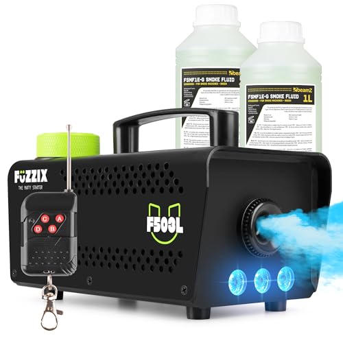 Fuzzix F503L Máquina de Niebla con Efecto de Luz LED y 2L de Líquido de Niebla, 500 W con Control Remoto, Máquina de Humo para Fiestas, Máquina de Humo con 3 LEDs RGB, Máquina de Niebla Halloween