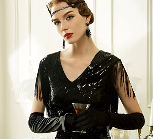 Babeyond GLOVELONGSMOOTH52CM-BLACK Long Opera Party 1920S Satin Tea Party Gloves Costume Stretchy Adult Size Elbow Length thumb #4