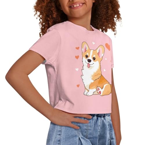 Image of Girls Summer Crop Top Outfits Short Sleeve T Shirts Kids Cute Clothes Tees Blouse