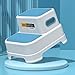 Beaupretty Toddler Step Stool for Bathroom Sink, 2 Step Stool for Kids Toilet Potty Training Non-Slip Toddlers Baby Child Kid Plastic Poop Stools with Handle for Kitchen Counter Bed Blue