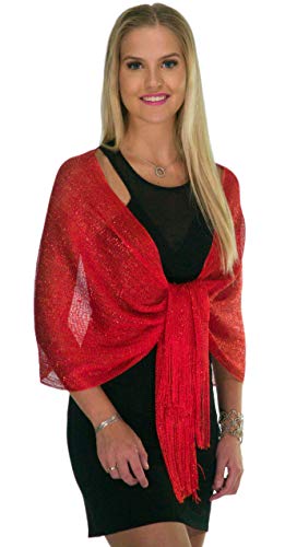1920s Wedding Shawl, Metallic Sparkle Party Formal Shawls and Wraps for Evening Dresses Red Scarfs for Women