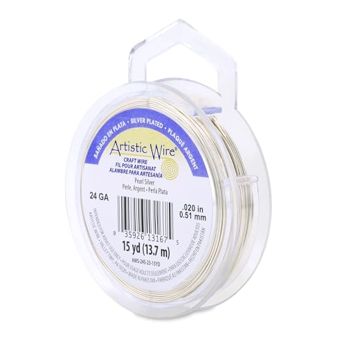 Image of Artistic Wire, 24 Gauge Silver Plated Tarnish Resistant Colored Copper Craft Wire, Pearl Silver, 15 yd