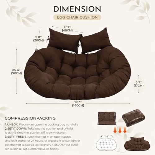 Image of Double Seater Cushion Set - Polyester Fabric Padded Seat for Hanging Egg /Garden Jhula (Brown)