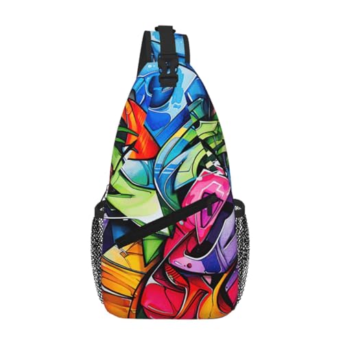 Mochila de senderismo ligera y bolsa de pecho con estampado graffiti de gran resistencia