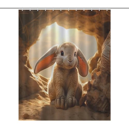 Rideau de douche lapin 152x183cm imperméable lavable avec 12 anneaux