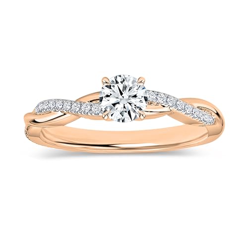 Round Lab Grown White Diamond Twisted Ribbon Engagement Ring for Women in 10K Solid Gold