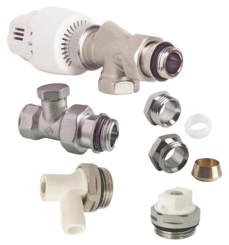 SOMATHERM FOR YOU, Kit robinet thermostatique équerre inversé 15/21, nickelé, avec té de réglage, purgeur d'air et robinet de vidange, compatible avec...
