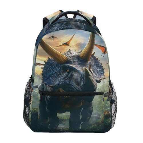 ALAZA Prehistoric Jungle Triceratops Backpacks for Girls Boys Elementary School Bag Kids Bookbag Personalized Travel Daypack 3rd 4th 5th Grade Rucksack 16in Laptop Back Pack
