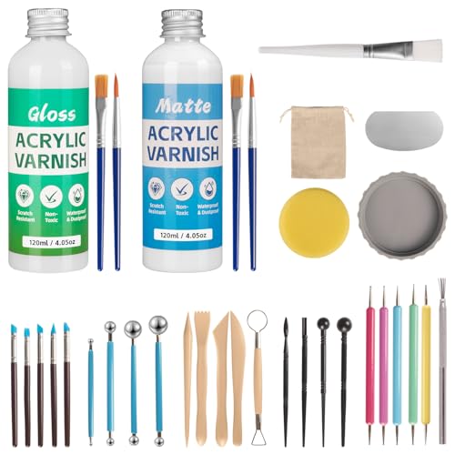 Sovol 240ml Air Dry Clay Glaze with 33pcs Clay Tools kit, Gloss & Matte...