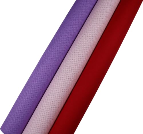 Image of KCS 3 pc of 15 inch x 18 inch(38cmx45cm) Counted Cross Stitch Cotton Aida Cloth Needlework Rolled Fabric Box,14CT,Lavender+Pink+Red