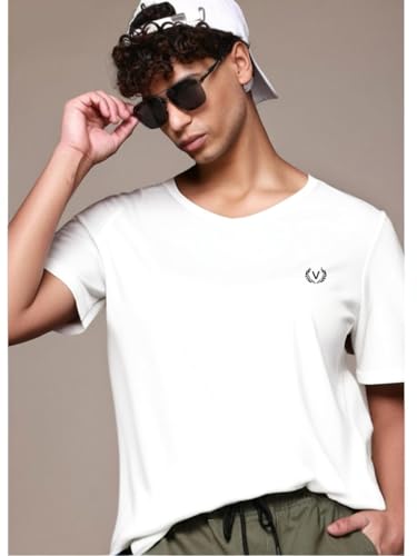 Image of Mack Jonney Regular Solid Cotton Blend V Neck T Shirt for Men
