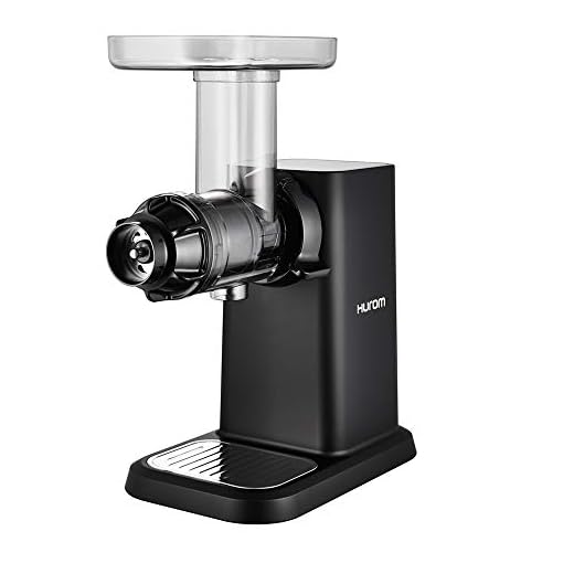 HUROM | Estrattore di Succo Orizzontale "Chef GI", per Frutta e Verdura, 4 Funzioni in 1: Estrazione Succo, Impastare, Preparare Pasta Fresca, Macinare, Facile da Pulire, con Garanzia. (Nero)