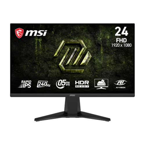 MSI MAG 245F X24 24-Inch Gaming Monitor, 1920x1080 FHD, Rapid IPS, 240Hz, 0.5ms, HDR Ready, AMD FreeSync™ Premium, Eye Care, AI Vision, HDMI 2.0b, DP 1.2a, Frame-Less, Vesa Mount, Black