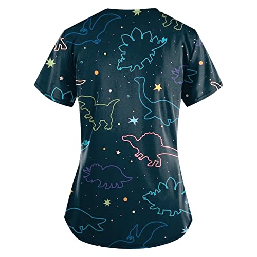 OIOLOYJM Printed Scrub Tops Women V Neck Short Sleeve Plus Size Scrubs for Womens Nursing Uniforms Shirts with Pockets