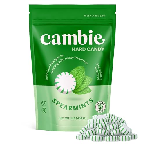 Image of Cambie Sugar Free Hard Candy, 1 lb of Sugar Free Candy Individually Wrapped, Spearmint (Pack of 3)
