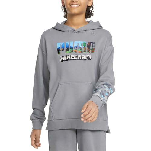 PUMA Kids Boys Minecraft X Hoodie Casual Outerwear Breathable - Grey