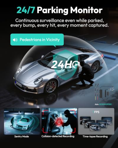 Image of BOTSLAB 3K 4 Channel Dash Cam, 360 All-Around View, Front /Rear /Inside Car Cameras with 3.18 inch Touch Screen, Dash Camera 24 /7 Parking Mode, Built-in GPS, 5.8GHz WiFi, Voice Control, 128GB Card Included