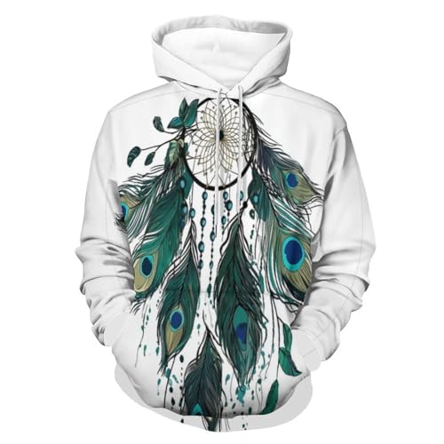 Sweat à capuche homme imprimé attrape-rêves 3D blanc en taille oversize décontracté