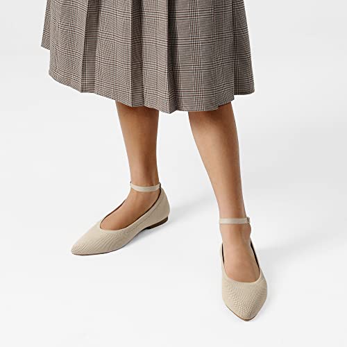 Burudani Women's Sbdfa2311W Pointed Toe Ankle Strap Ballet Flats, Comfortable Dressy Flat Shoes Casual Work Office Shoes, Nude, Size 7.5 #TOP1