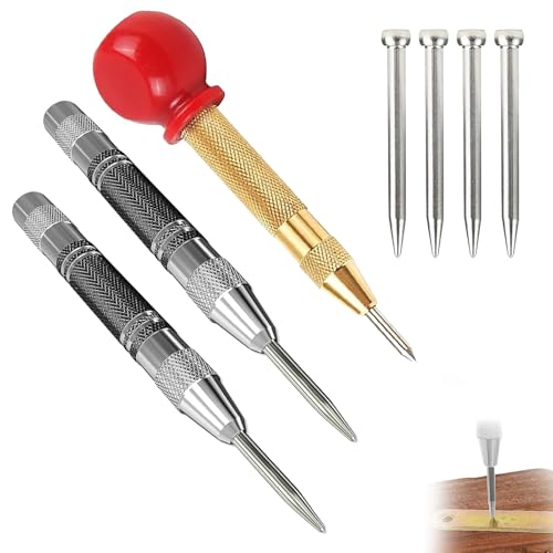 Bamyli Lot de 3 pointeaux automatiques - Poinçon central à ressort avec aiguille à tracer et 3 pointes de rechange - Effet ressort réglable à une main - Pointeau automatique pour métal, bois, verre