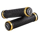 AZONIC | Fahrrad-Griffe | MTB Downhill Mountainbike BMX | Extra griffige Oberfläche, Anodisierte Aluminium Lock-ons, Inbusschrauben zur Befestigung der Lock-ons | Logo Grip | Gold