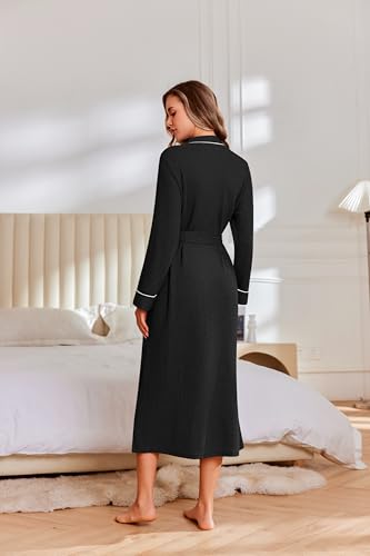 Image of Ekouaer Robes for Women Lightweight Knit Waffle Bathrobe Full Length Kimono Casual Ladies Loungewear