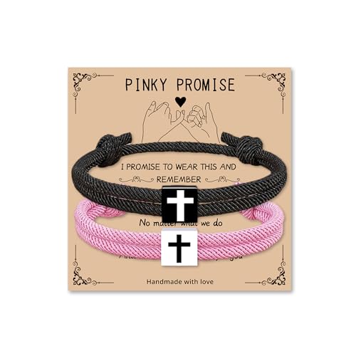 Image of LINY Braided Rope Matching Couples Bracelet Cross Promise Bracelets for Couples Best Friend Anniversary Birthday Promise Faith Gifts for Girlfriend Boyfriend Wife Husband Valentine's Day Gift