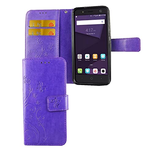 König Design Funda de piel sintética para ZTE Blade V8 Lite, con ranuras para tarjetas, funda protectora con función atril, color morado