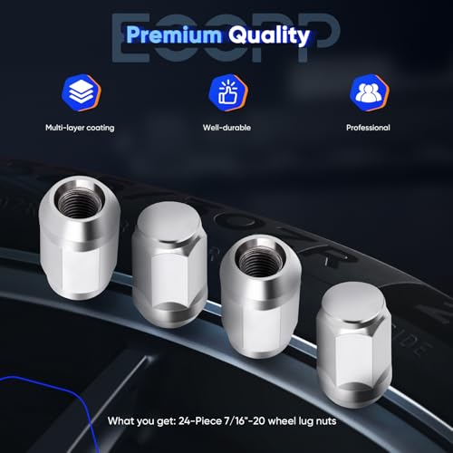 Image of ECCPP 7 /16 inch-20 Wheel Lug Nuts, 24PCS 1.395 inch(35.4mm) Length Conical Seat Lug Nut Set fit for 1964-1967,1973,1975,1977,1979,1981 for Chevy for Malibu /1979-1981 for Chevy for Monte Carlo