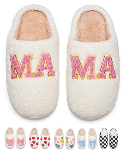 Gifts for Mom Warm Cozy House Shoes Fuzzy Home Slippers with Memory Foam Indoor and OutdoorPink-Mama40/41