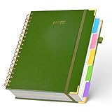 FREBLASO 5 Subject Notebook with Removable Dividers Tabs, 300 Pages Leather Hardcover Spiral Notebook College Ruled, 8