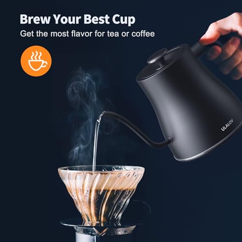 Ulalov Electric Gooseneck Kettle Temperature Control Ultra Fast Boiling Hot Water Kettle 100% Stainless Steel Leak-Proof Design, Auto Shutoff Anti-dry Protection, 1200W-0.8L, Matte Black - Image 4